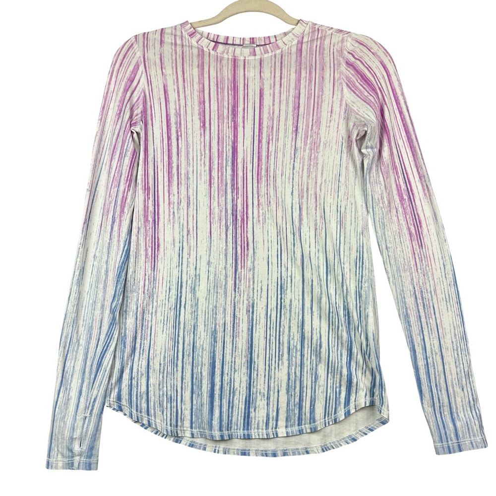 Ivivva By Lululemon Pink Blue White Stripe Stretch Crewneck Long Sleeve Top 14